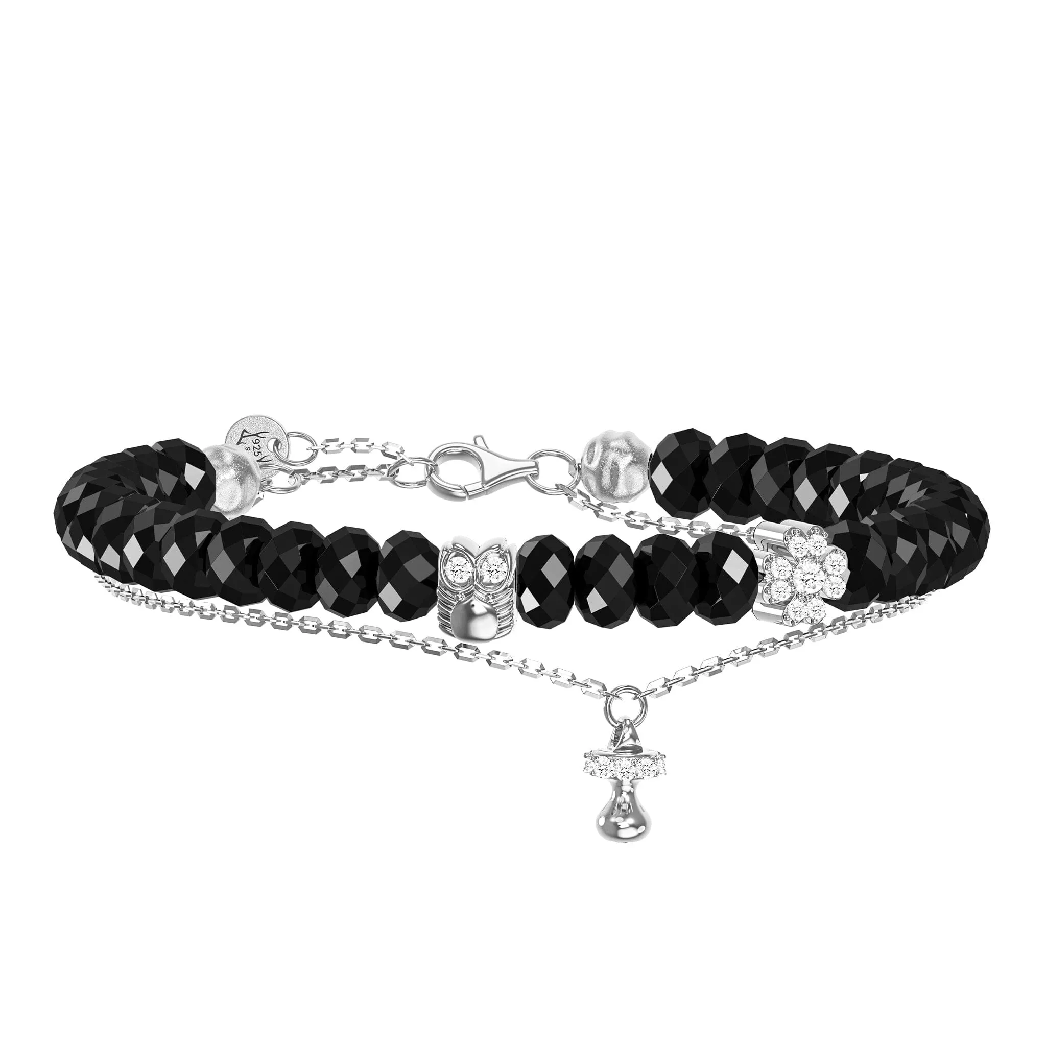 Double Layered Black Spinel Rondelle Bracelet