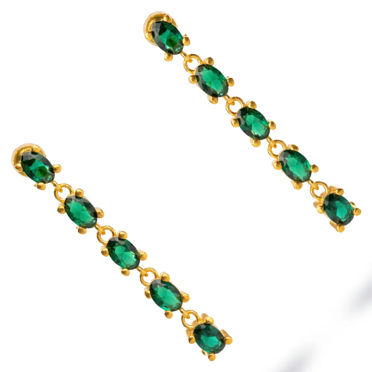 Drop Down Green Emerald Earrings