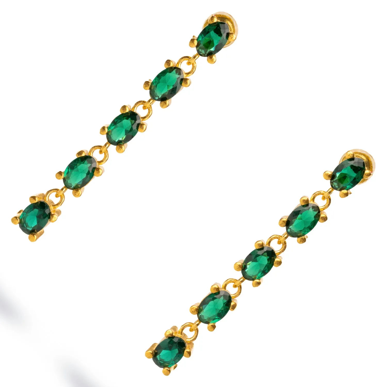 Drop Down Green Emerald Earrings