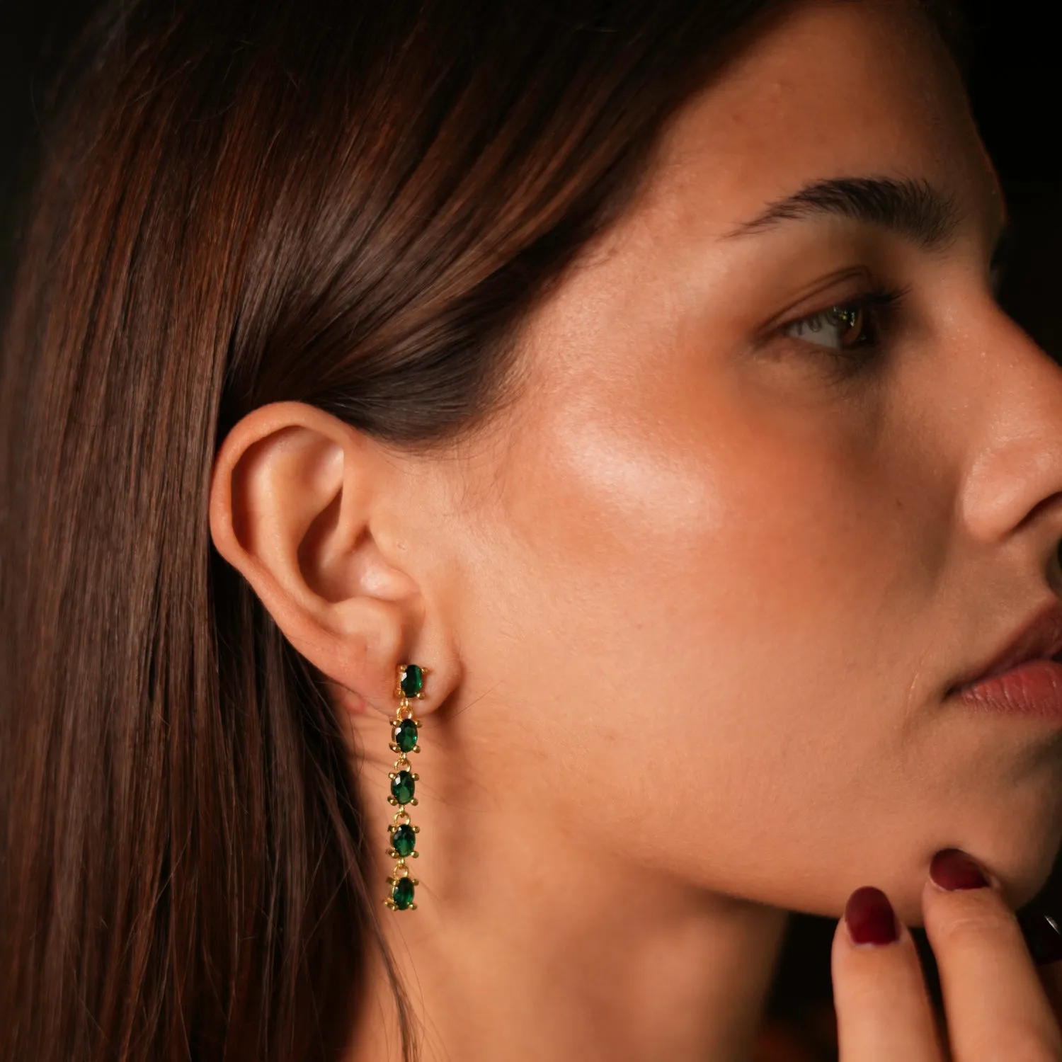 Drop Down Green Emerald Earrings