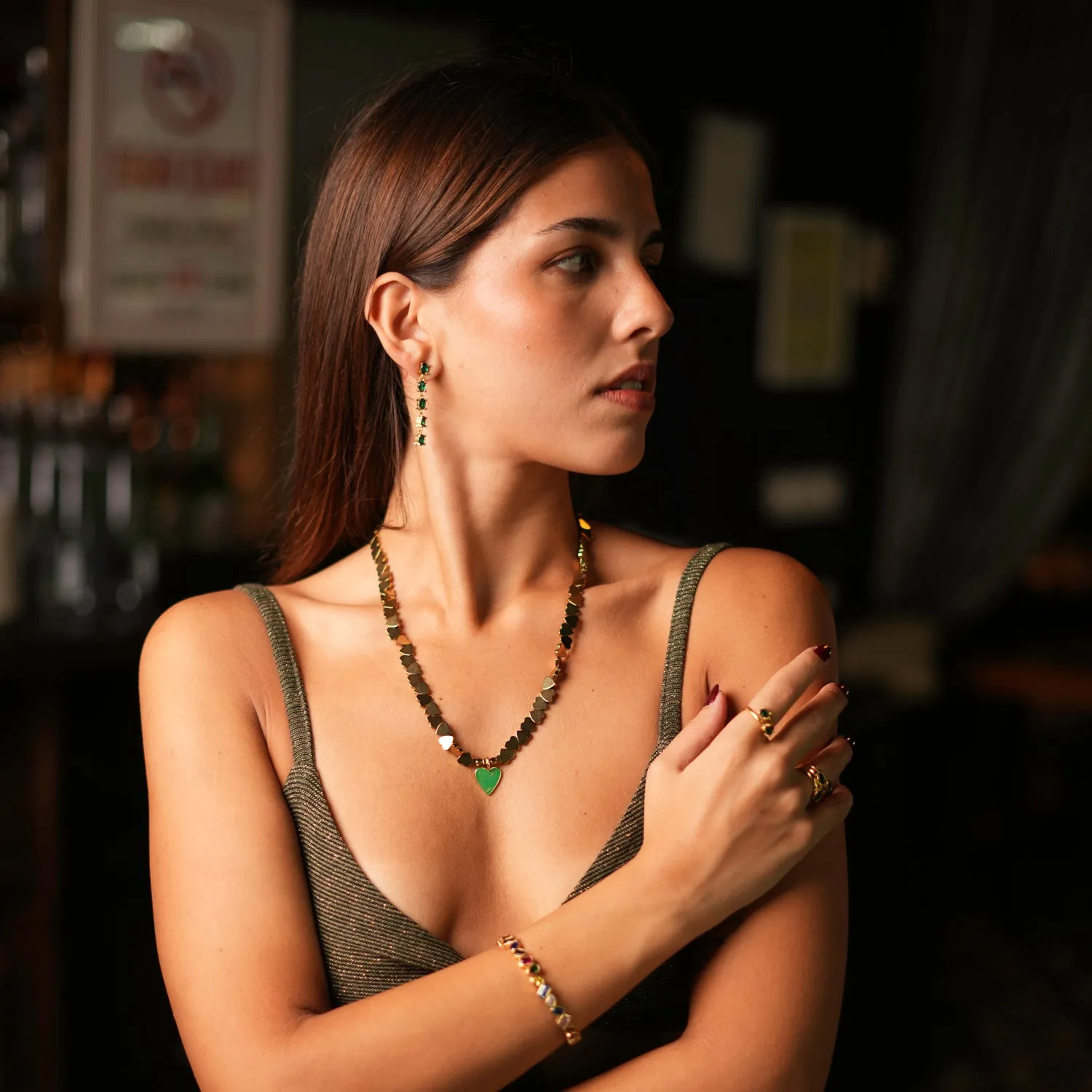 Drop Down Green Emerald Earrings