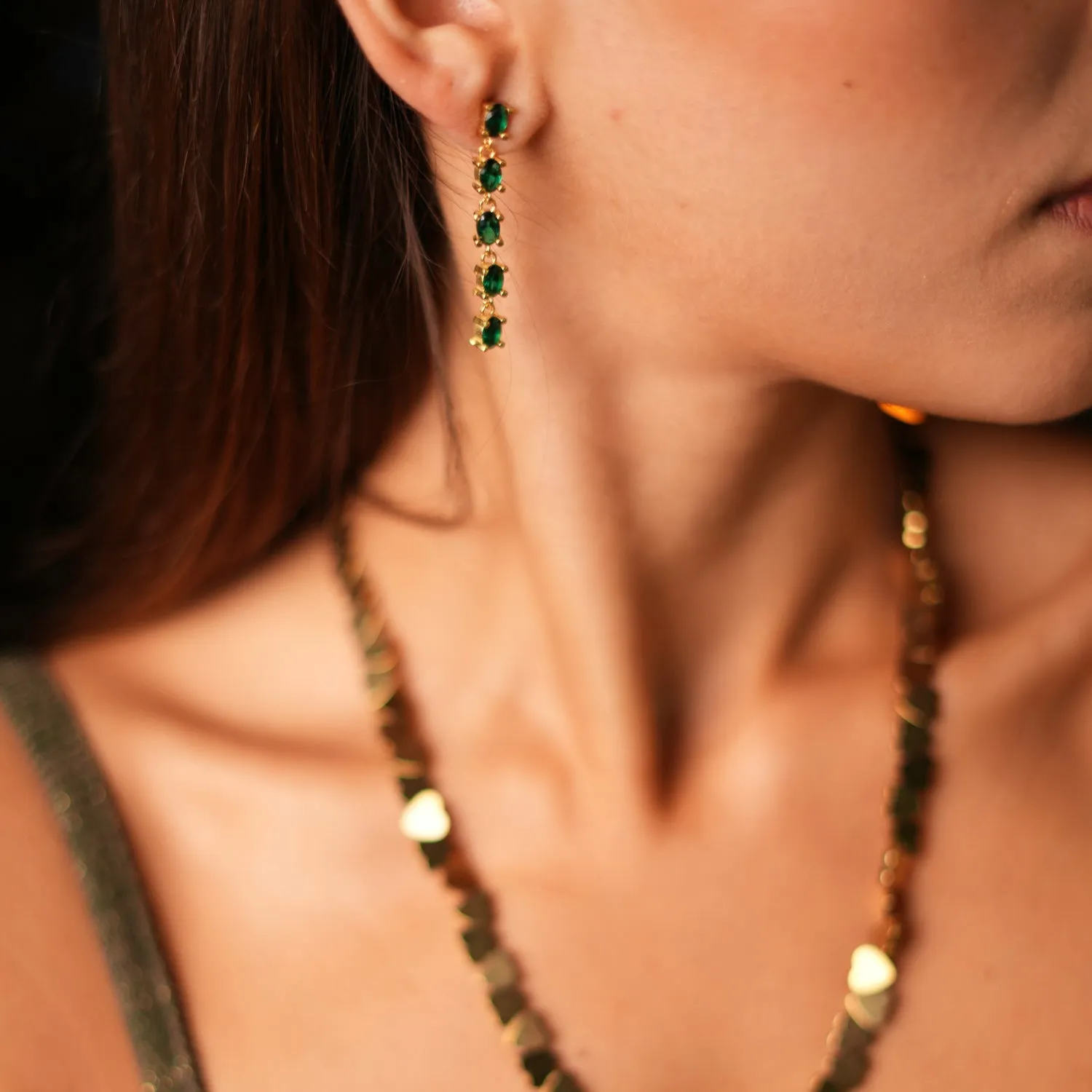 Drop Down Green Emerald Earrings