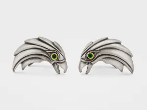 Eagle Cufflinks in Sterling Silver, 18K Gold, Emeralds