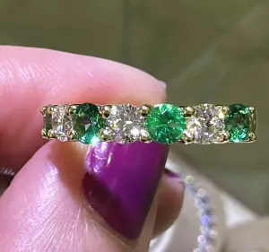 Emerald & Diamond Alternating Yellow Gold Eternity Band