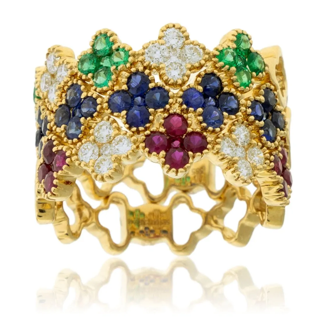 Emerald & Diamond Clover Style Stackable Ring