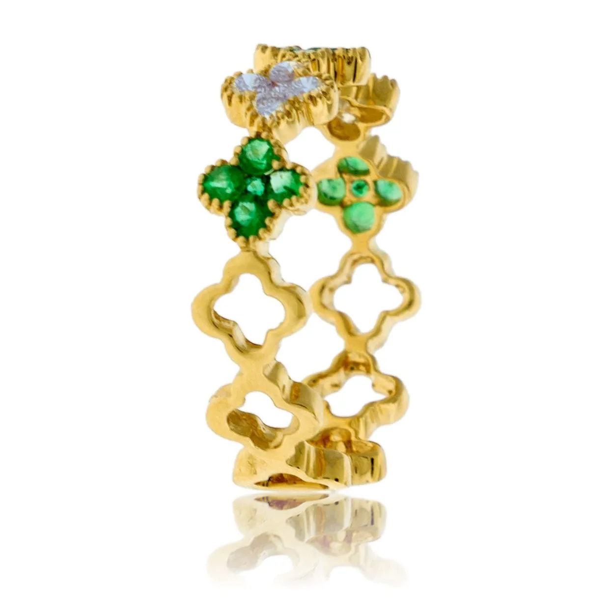 Emerald & Diamond Clover Style Stackable Ring