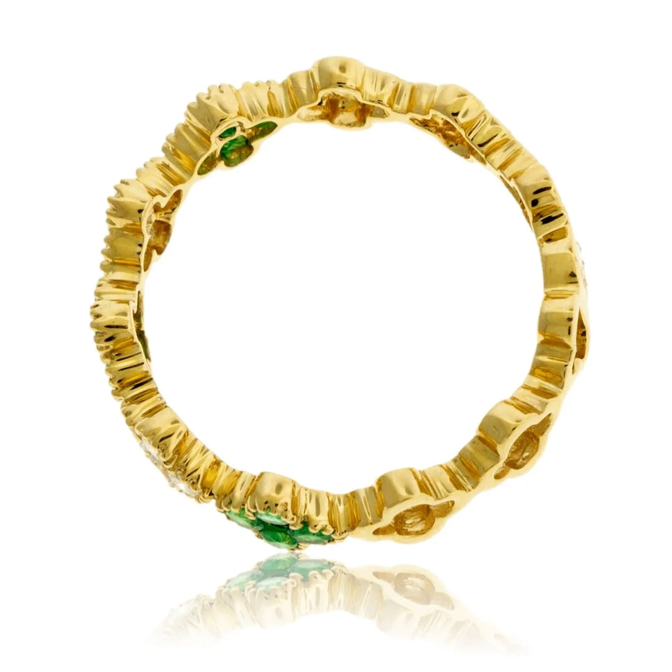 Emerald & Diamond Clover Style Stackable Ring
