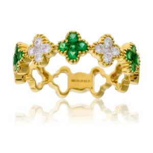 Emerald & Diamond Clover Style Stackable Ring