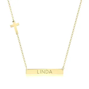 Engraved Bar Sideways Cross Necklace