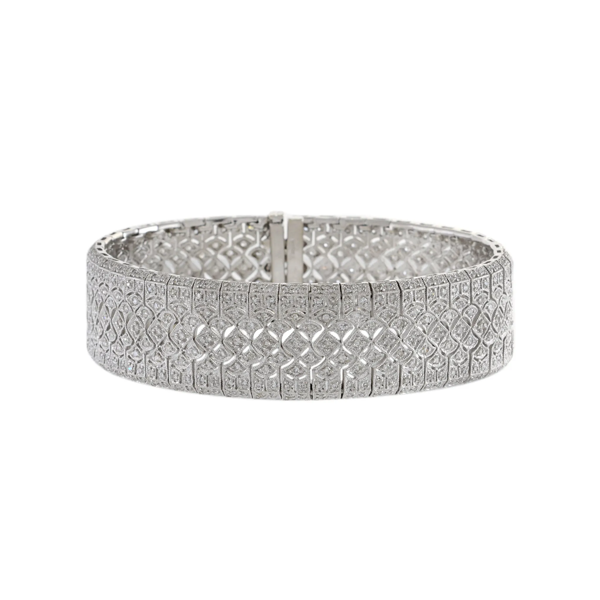 Estate 14KT White Gold Diamond Mesh Filigree Bracelet