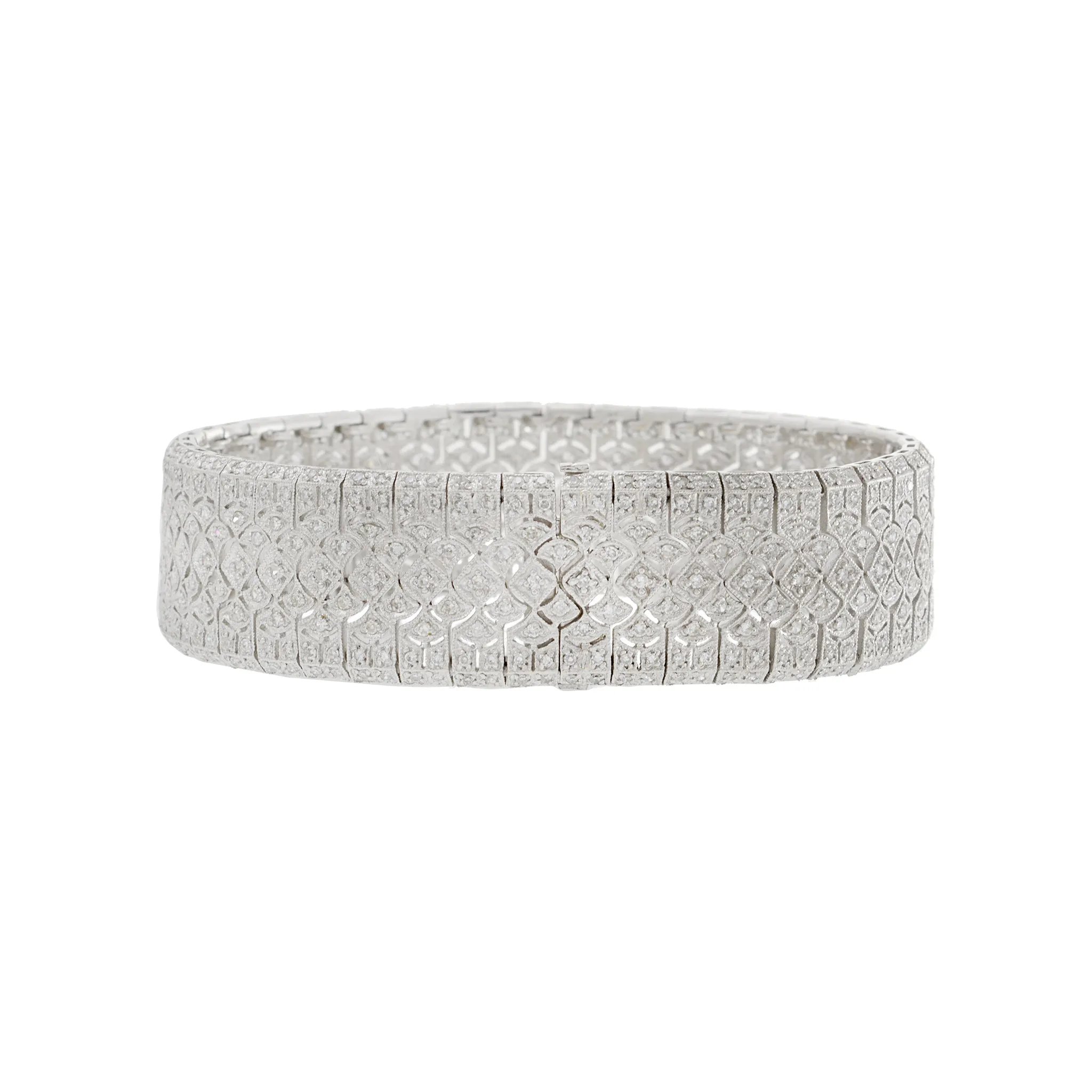 Estate 14KT White Gold Diamond Mesh Filigree Bracelet