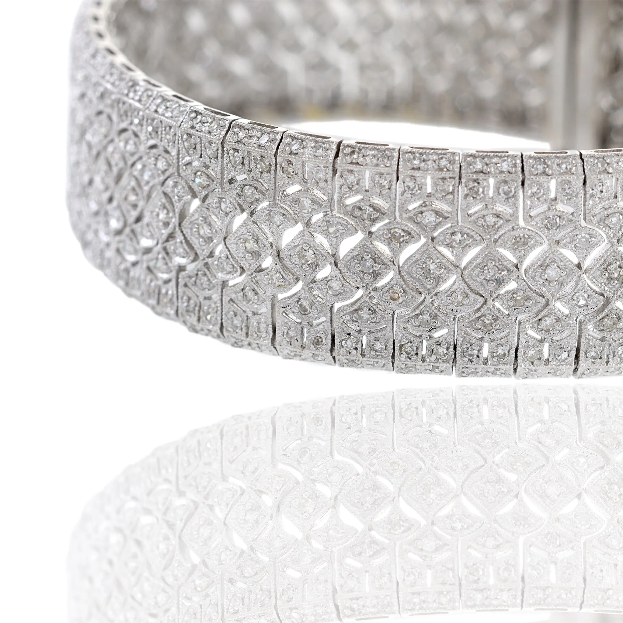 Estate 14KT White Gold Diamond Mesh Filigree Bracelet