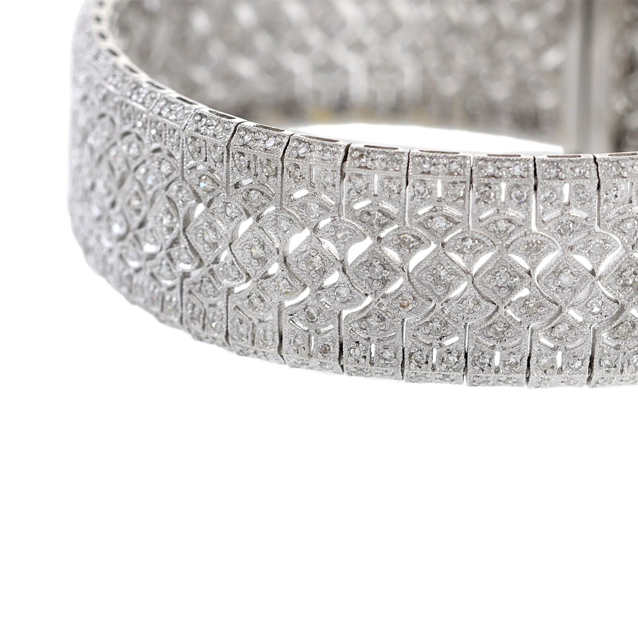 Estate 14KT White Gold Diamond Mesh Filigree Bracelet
