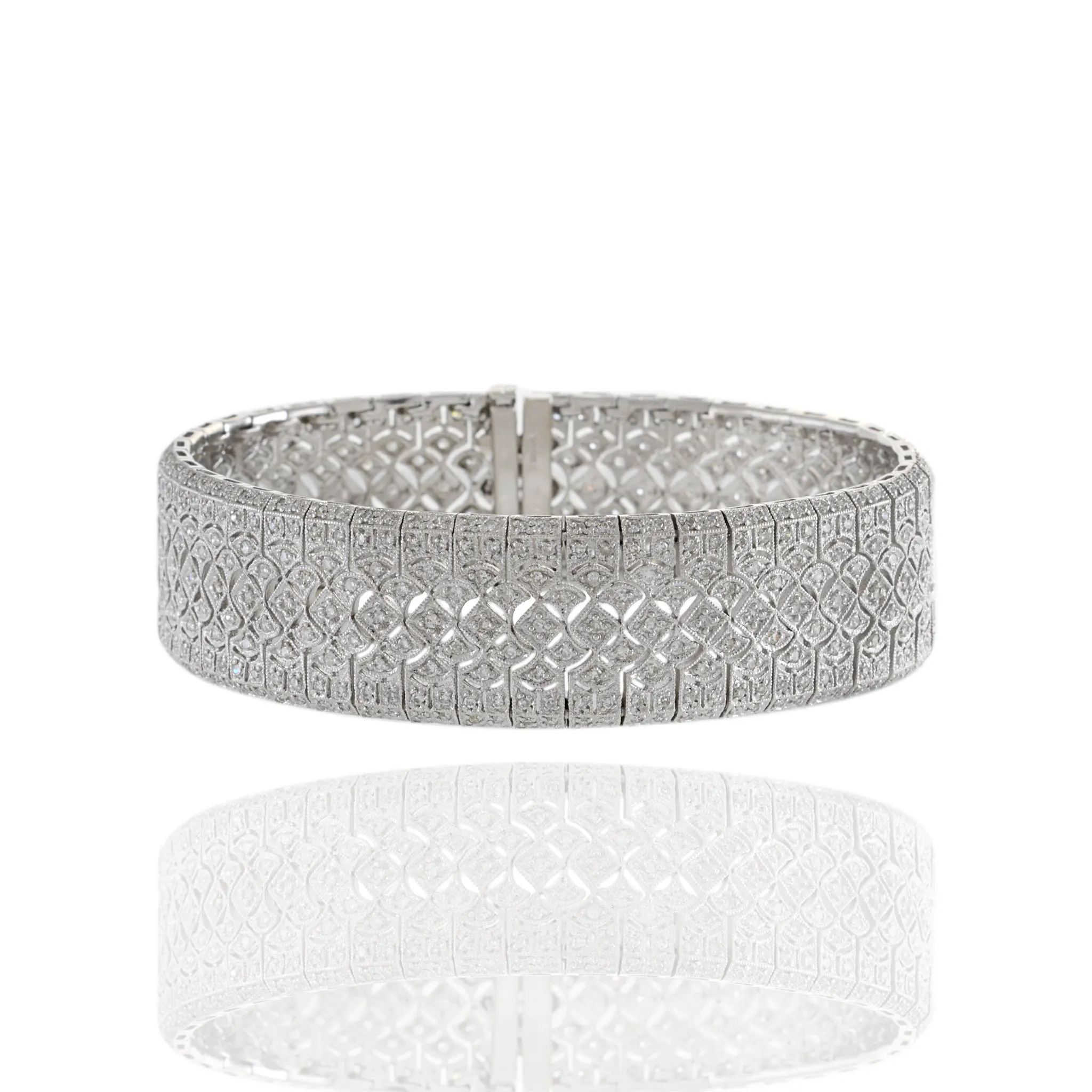 Estate 14KT White Gold Diamond Mesh Filigree Bracelet
