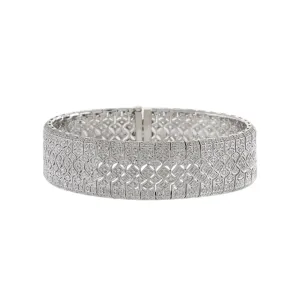 Estate 14KT White Gold Diamond Mesh Filigree Bracelet
