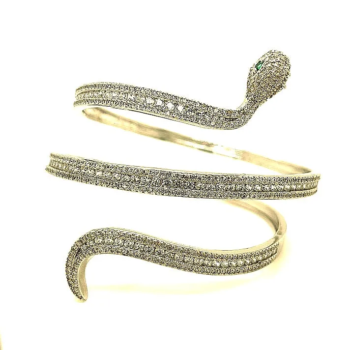 Eve Wrap Bracelet Snake Wrap Green eyes Zirconia Bangle