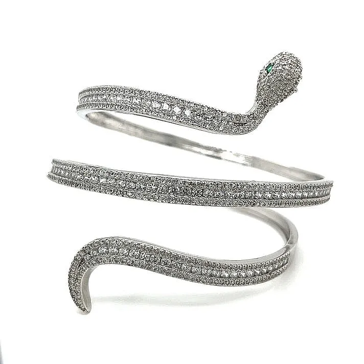 Eve Wrap Bracelet Snake Wrap Green eyes Zirconia Bangle
