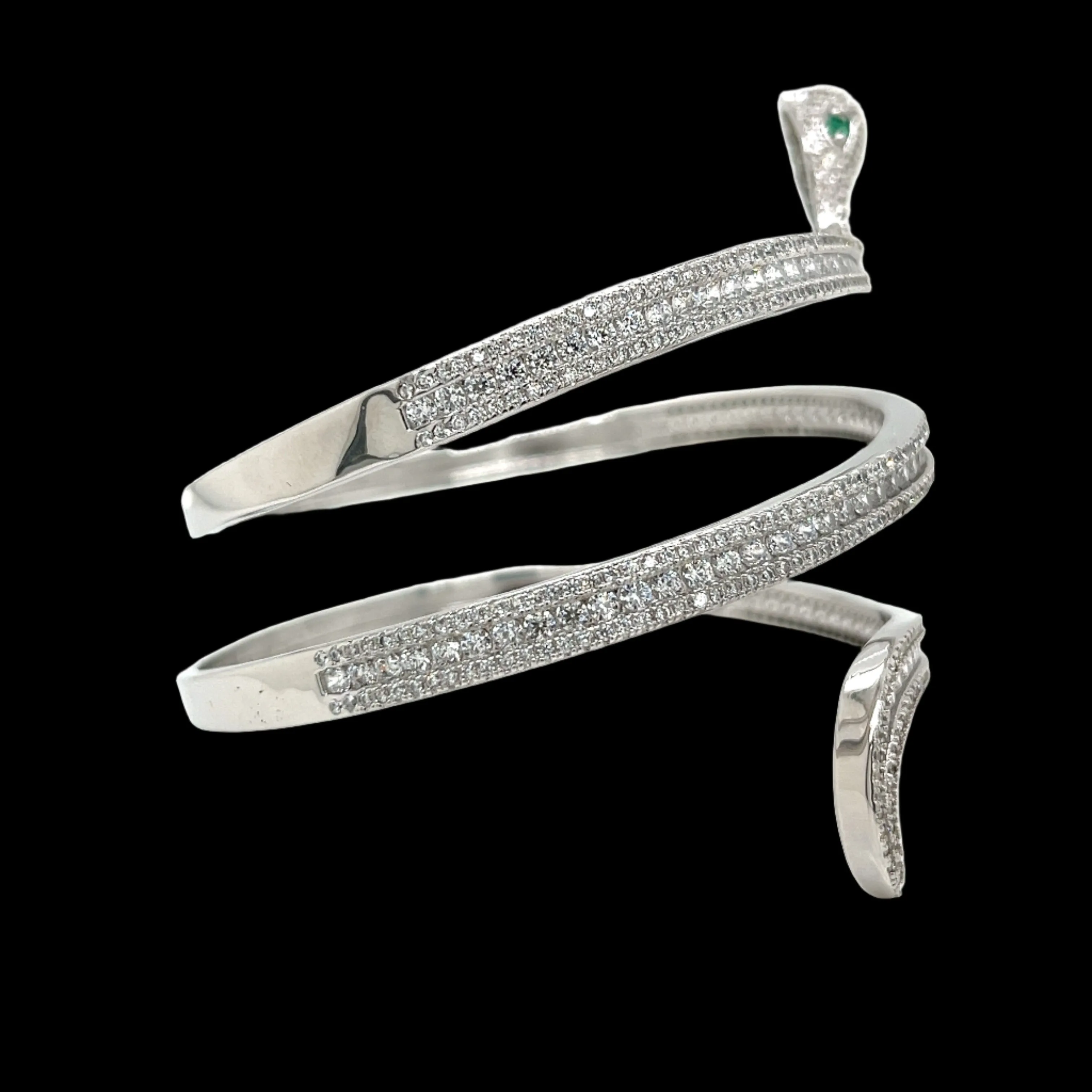 Eve Wrap Bracelet Snake Wrap Green eyes Zirconia Bangle