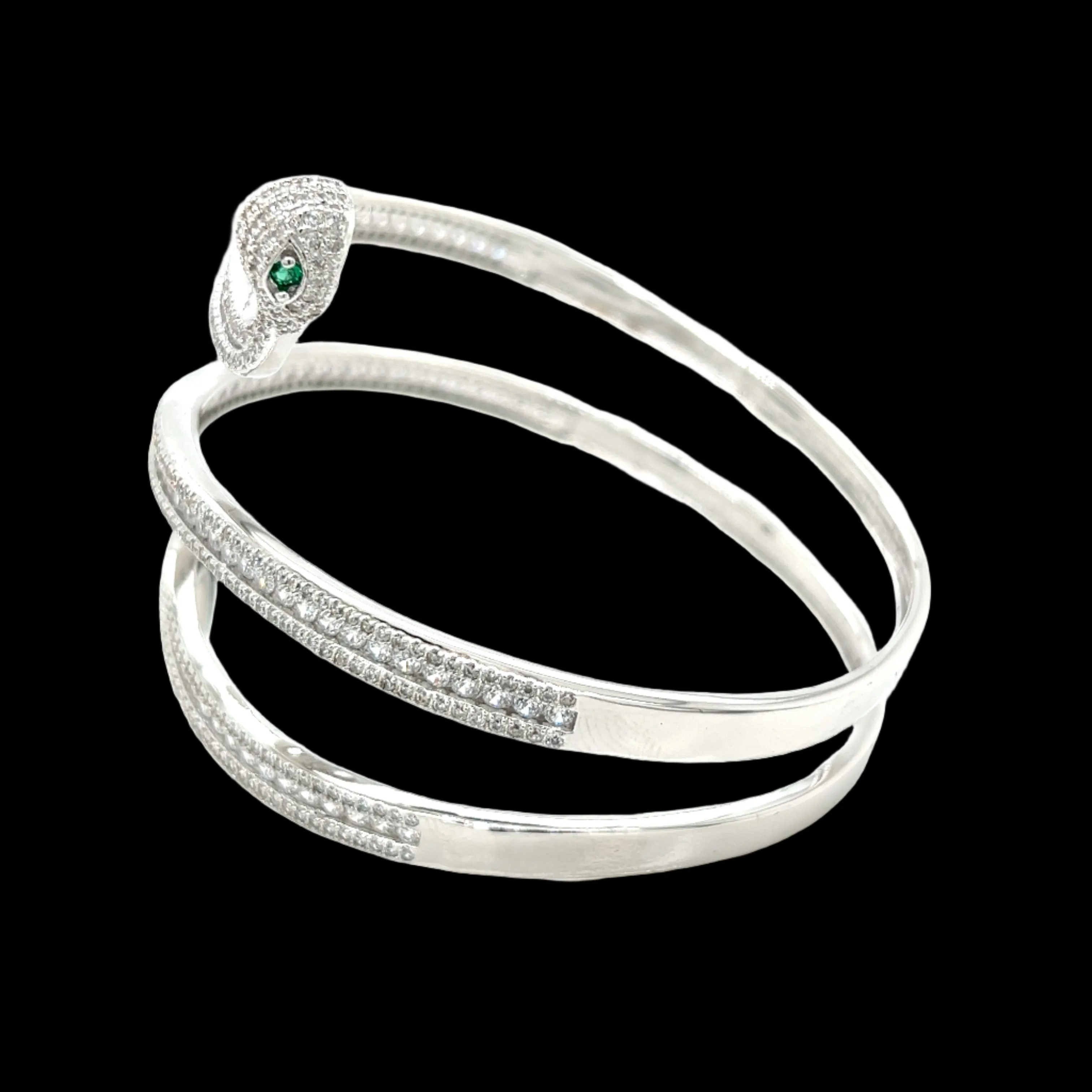Eve Wrap Bracelet Snake Wrap Green eyes Zirconia Bangle