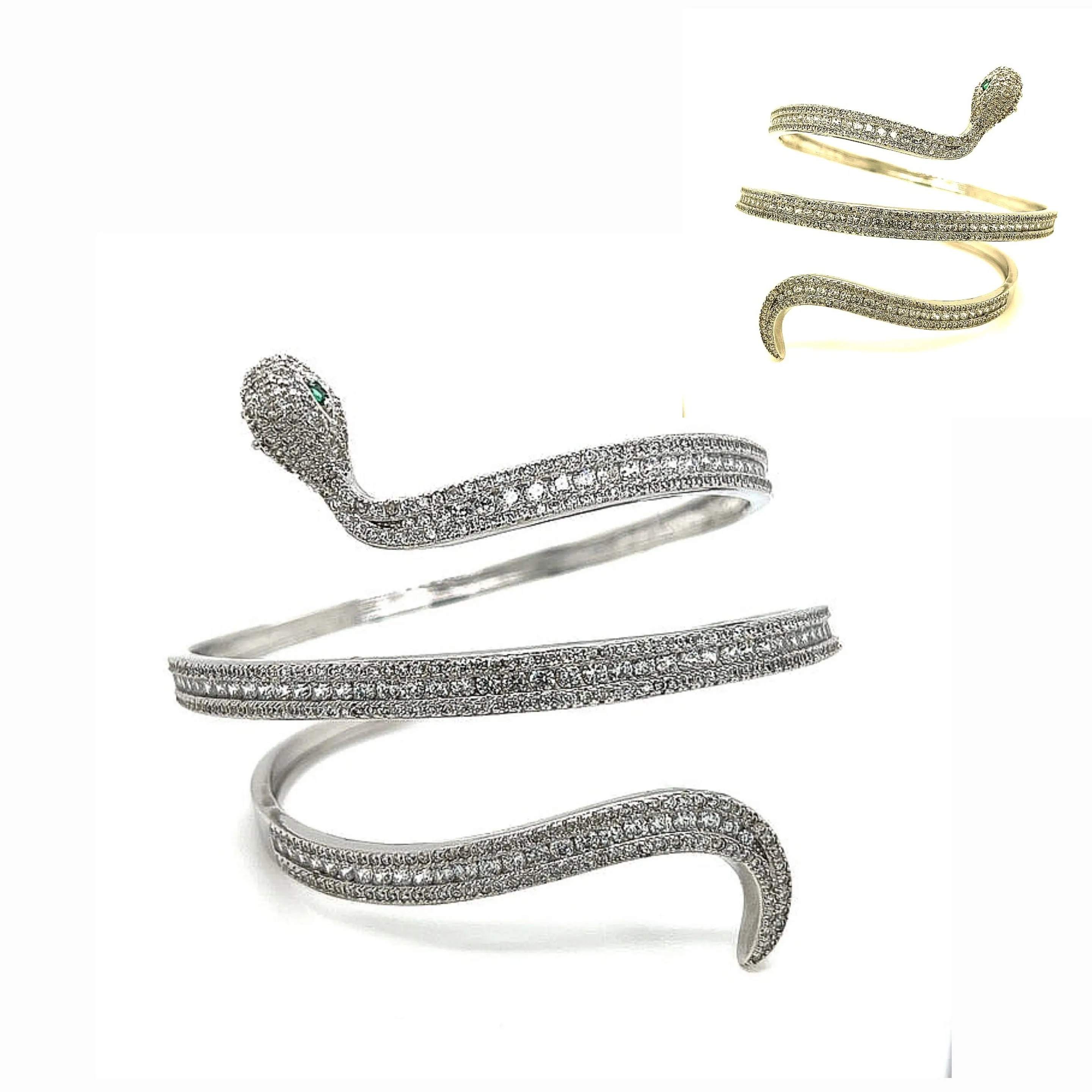 Eve Wrap Bracelet Snake Wrap Green eyes Zirconia Bangle