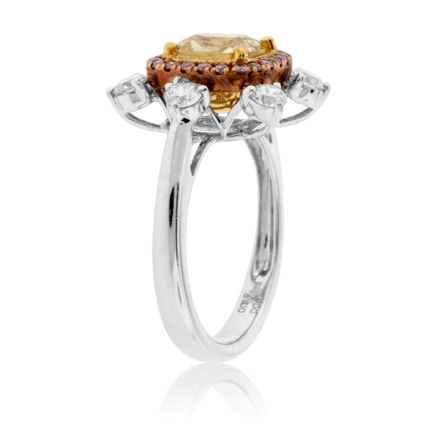 Fancy Natural Yellow Diamond with Pink Diamond & Diamond Halo Ring