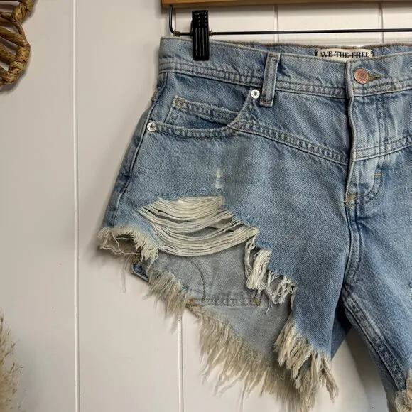 Free People denim shorts 29 hi-low boho festival black