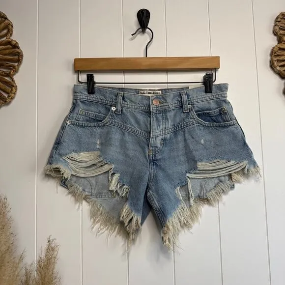 Free People denim shorts 29 hi-low boho festival black