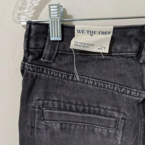 Free People We The Free On Tour Denim Wrap Skirt Hi Low Black Size 24 &amp; 30 NWT‎