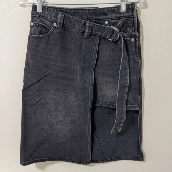 Free People We The Free On Tour Denim Wrap Skirt Hi Low Black Size 24 &amp; 30 NWT‎