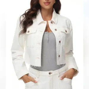 Frye Cropped Denim Jacket Raw Hem Classic Western Cowboy Off White Medium NEW