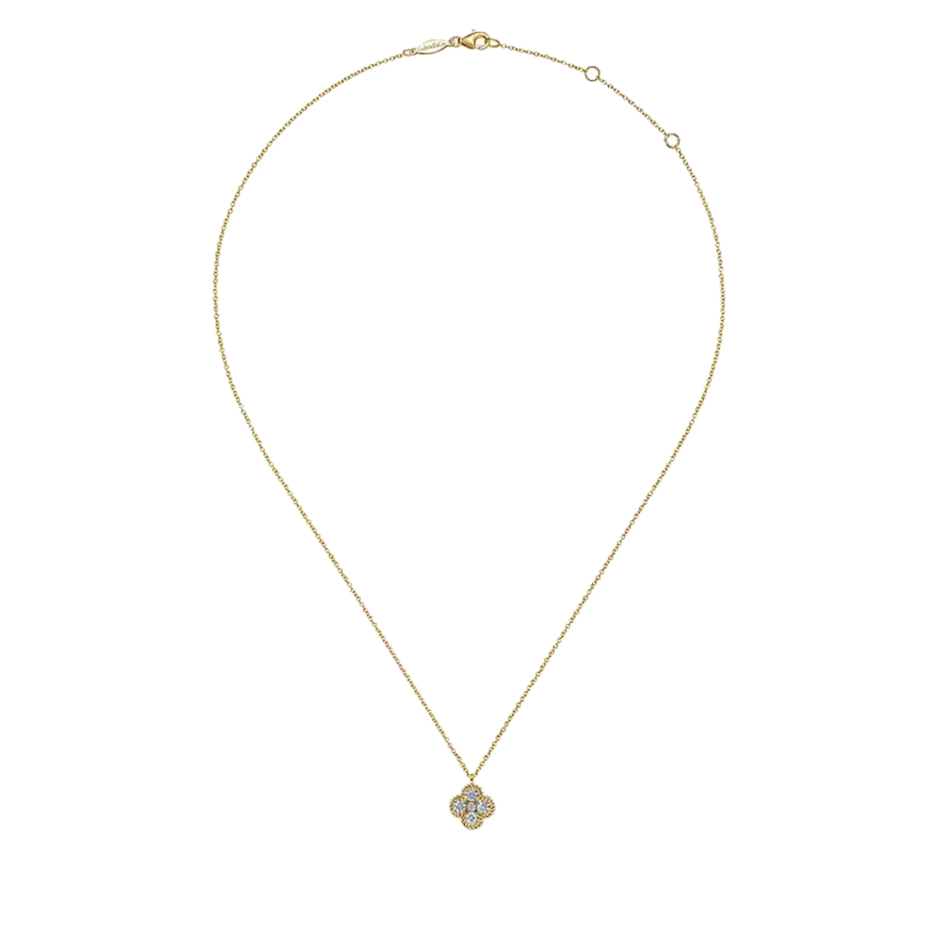 Gabriel 14K Yellow Gold Rope Clover Diamond Pendant Necklace