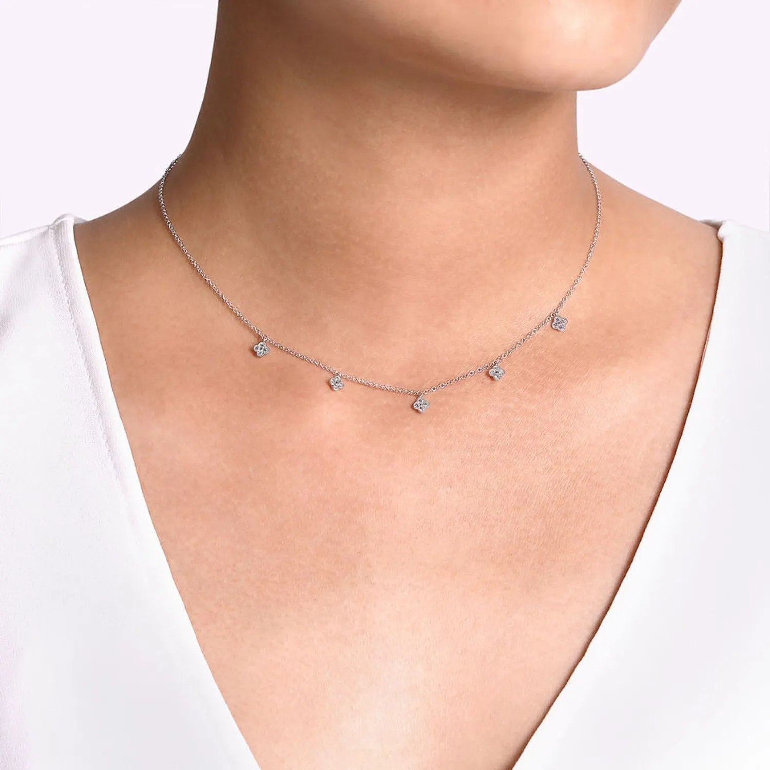 Gabriel & Co. Diamond Pave Clover Drop Necklace