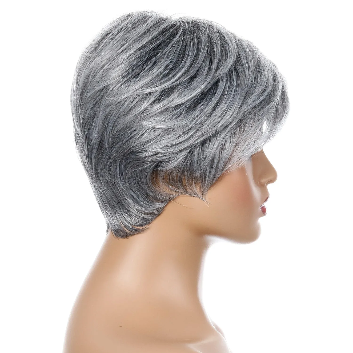 Gloria | Grey Short Pixie Cut Straight Synthetic Hair Wig With Bangs