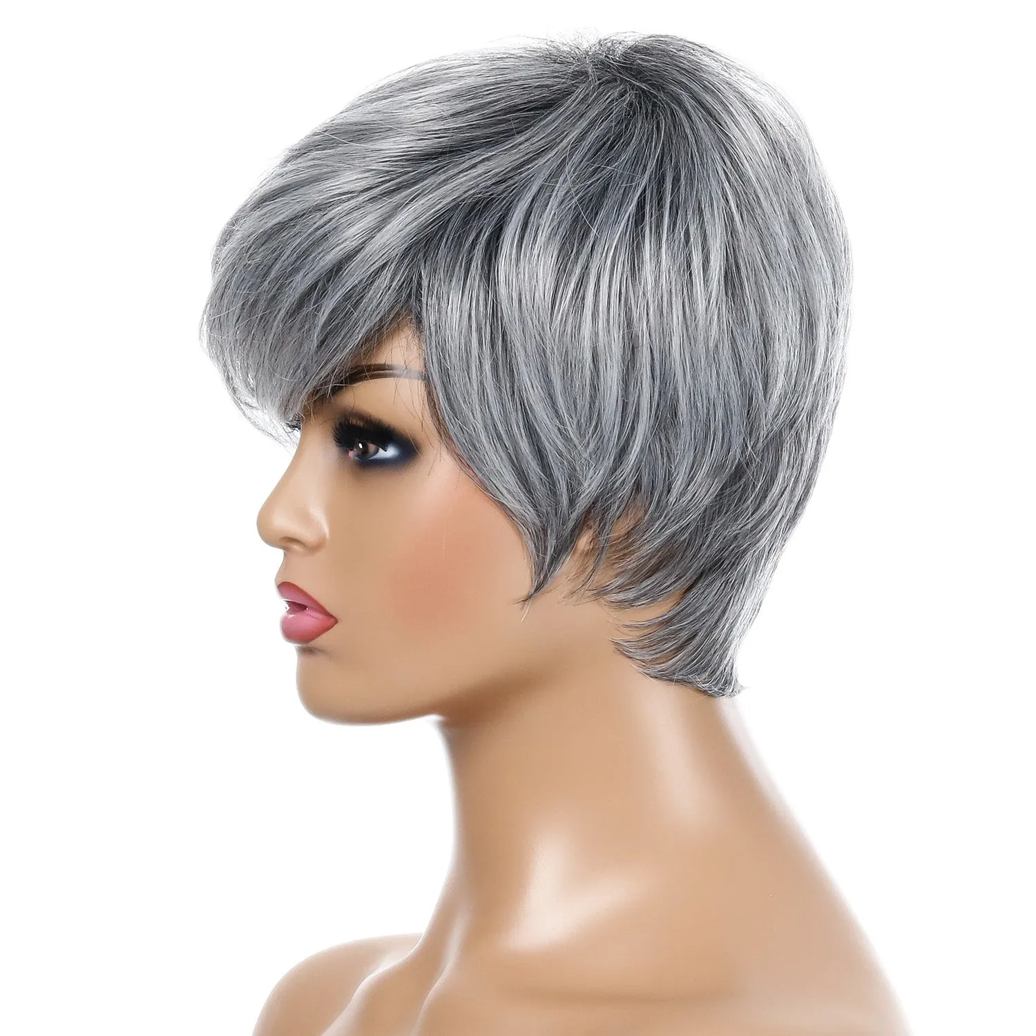Gloria | Grey Short Pixie Cut Straight Synthetic Hair Wig With Bangs