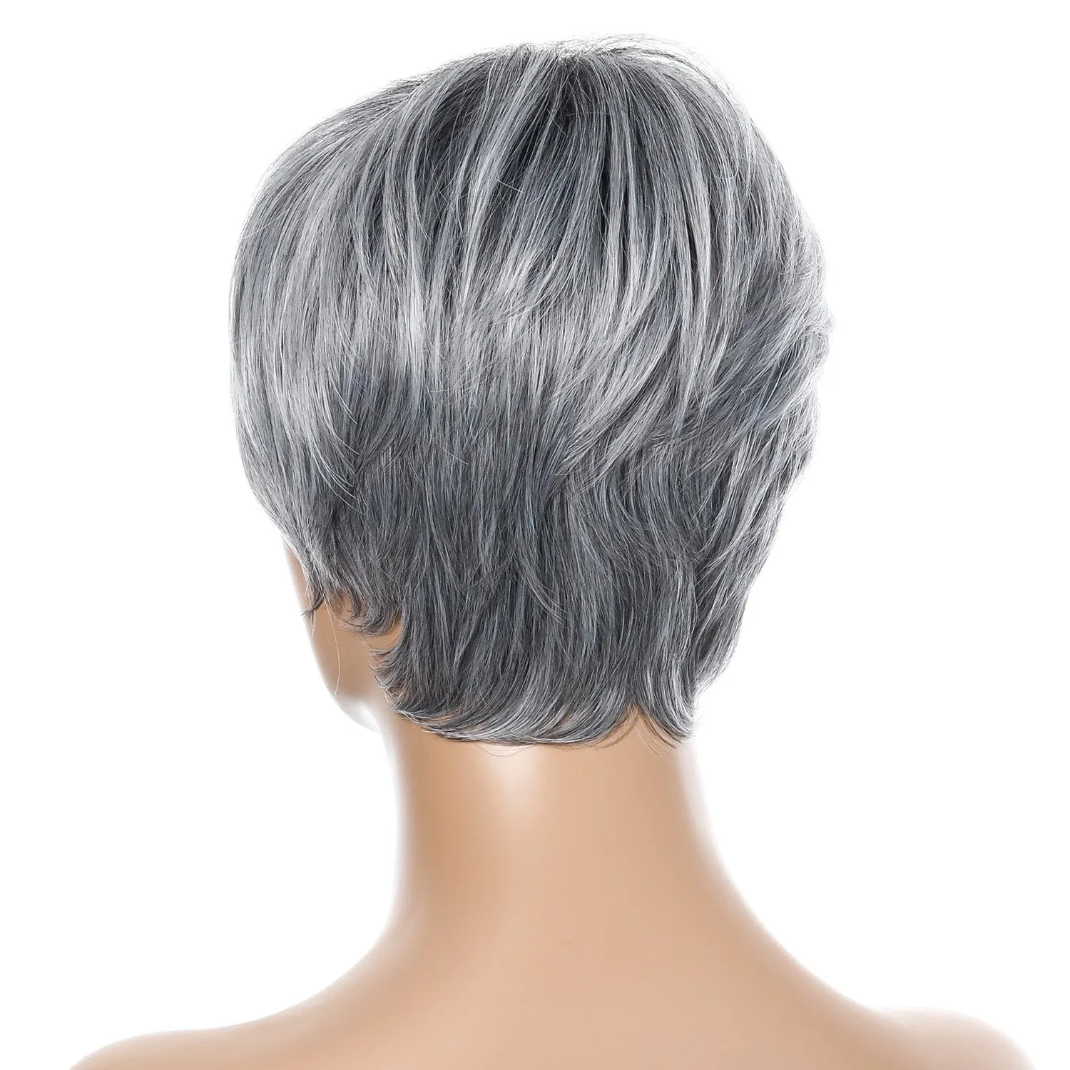 Gloria | Grey Short Pixie Cut Straight Synthetic Hair Wig With Bangs