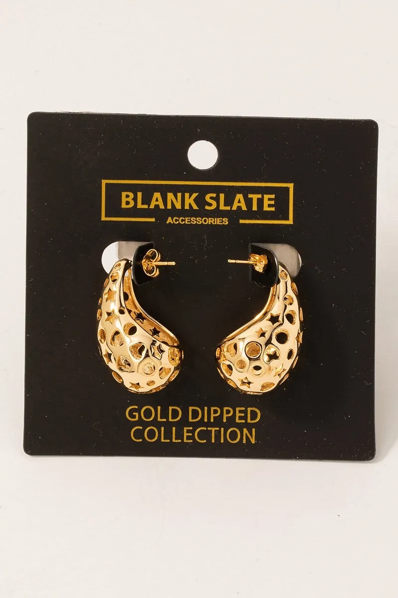 Gold Dipped Circle Star Teardrop Earrings