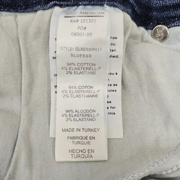 Good American Classic Skinny Jeans Womens Size 4/27 Blue Raw Hem High Rise