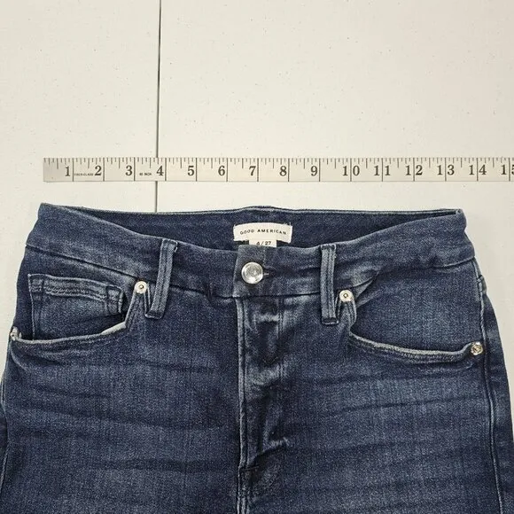 Good American Classic Skinny Jeans Womens Size 4/27 Blue Raw Hem High Rise