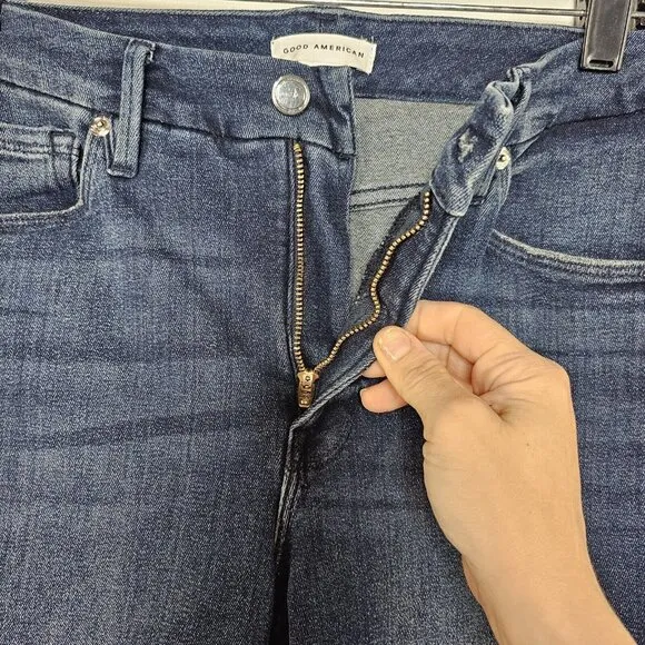 Good American Classic Skinny Jeans Womens Size 4/27 Blue Raw Hem High Rise