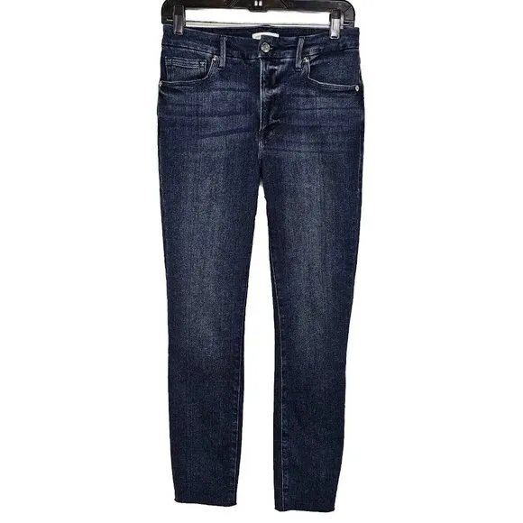 Good American Classic Skinny Jeans Womens Size 4/27 Blue Raw Hem High Rise