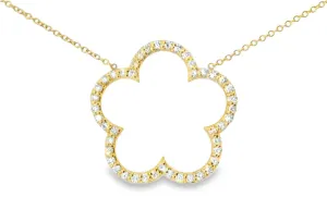 Gorgeous 14K Yellow Gold Diamond Floral 5 Leaf Clover Designer Pendant Necklace