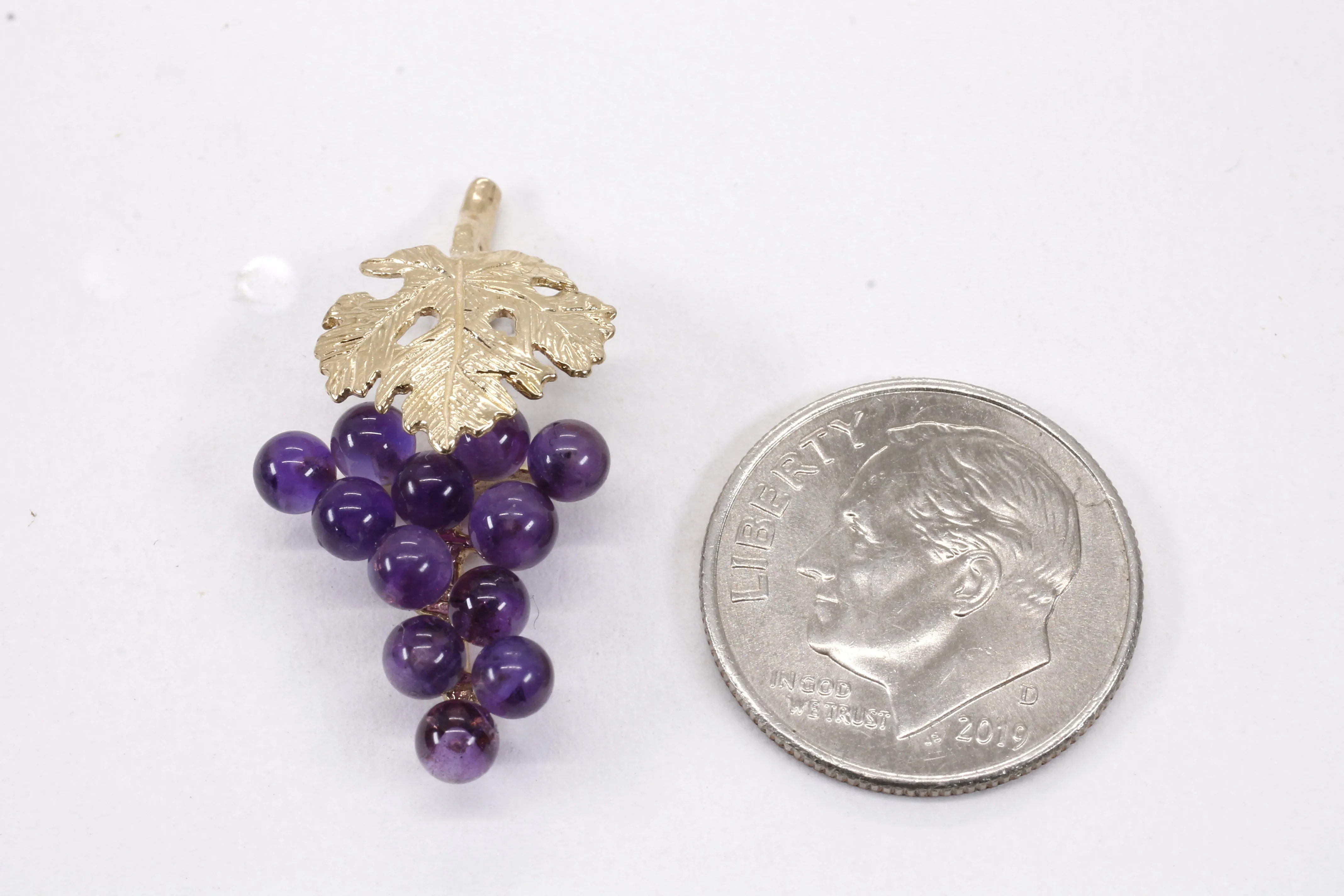 Grape Cluster Lapel Pin made in 14kt Gold with Amethyst Gemstones
