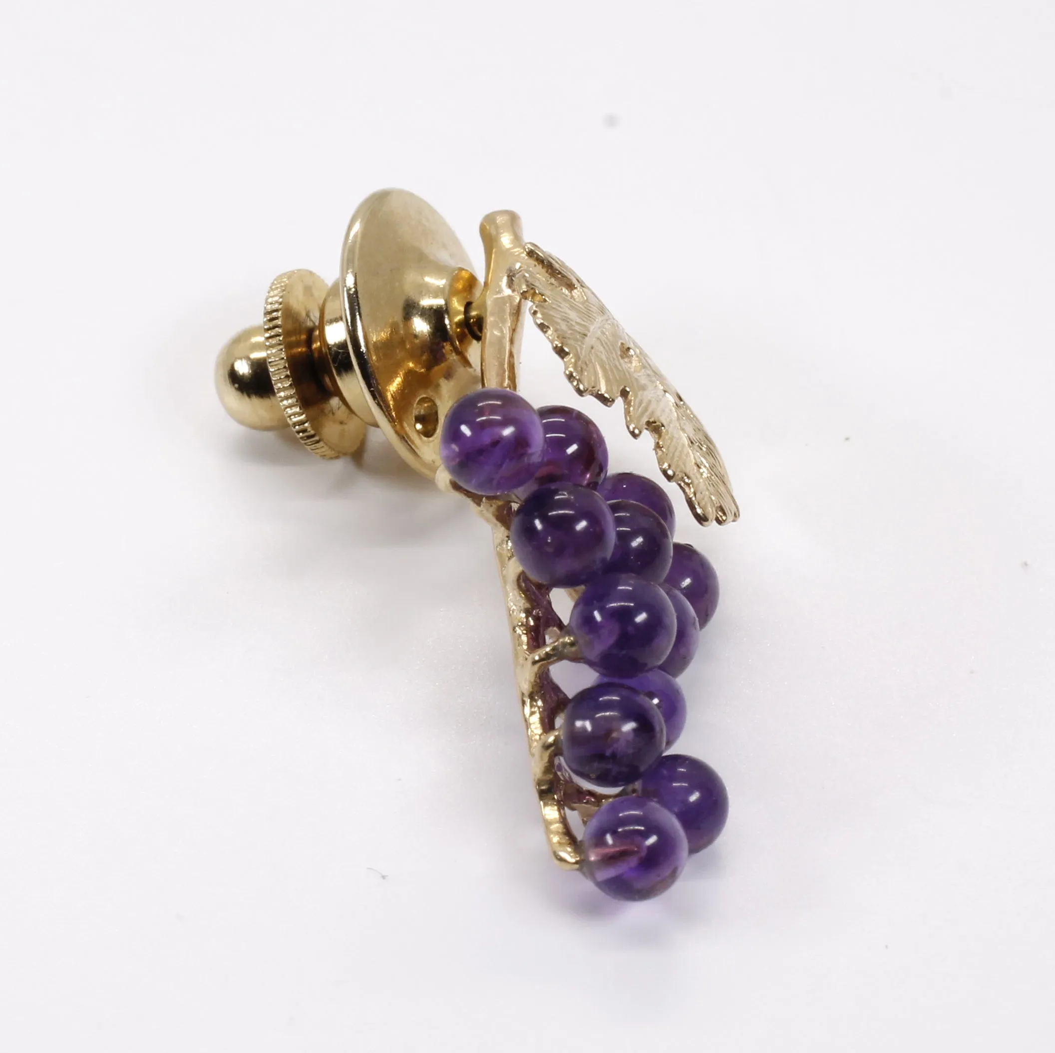 Grape Cluster Lapel Pin made in 14kt Gold with Amethyst Gemstones