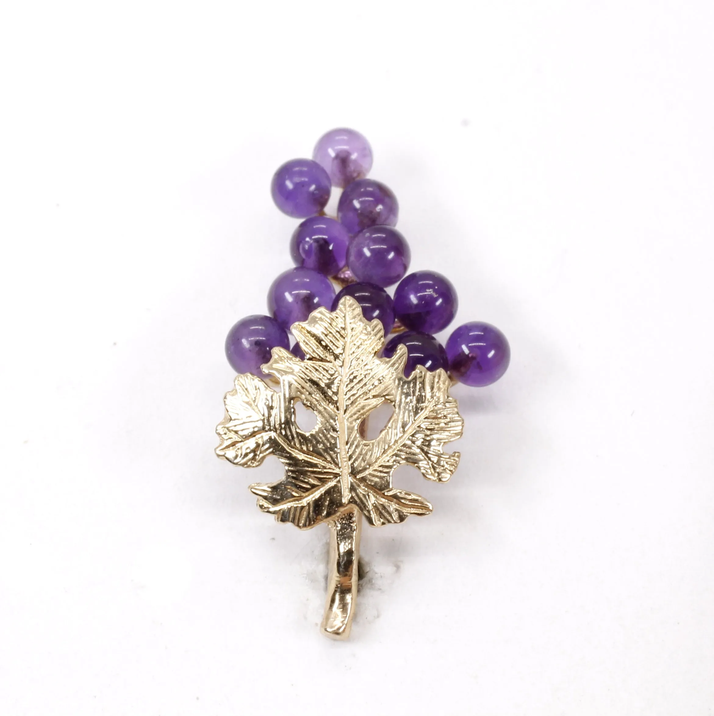 Grape Cluster Lapel Pin made in 14kt Gold with Amethyst Gemstones