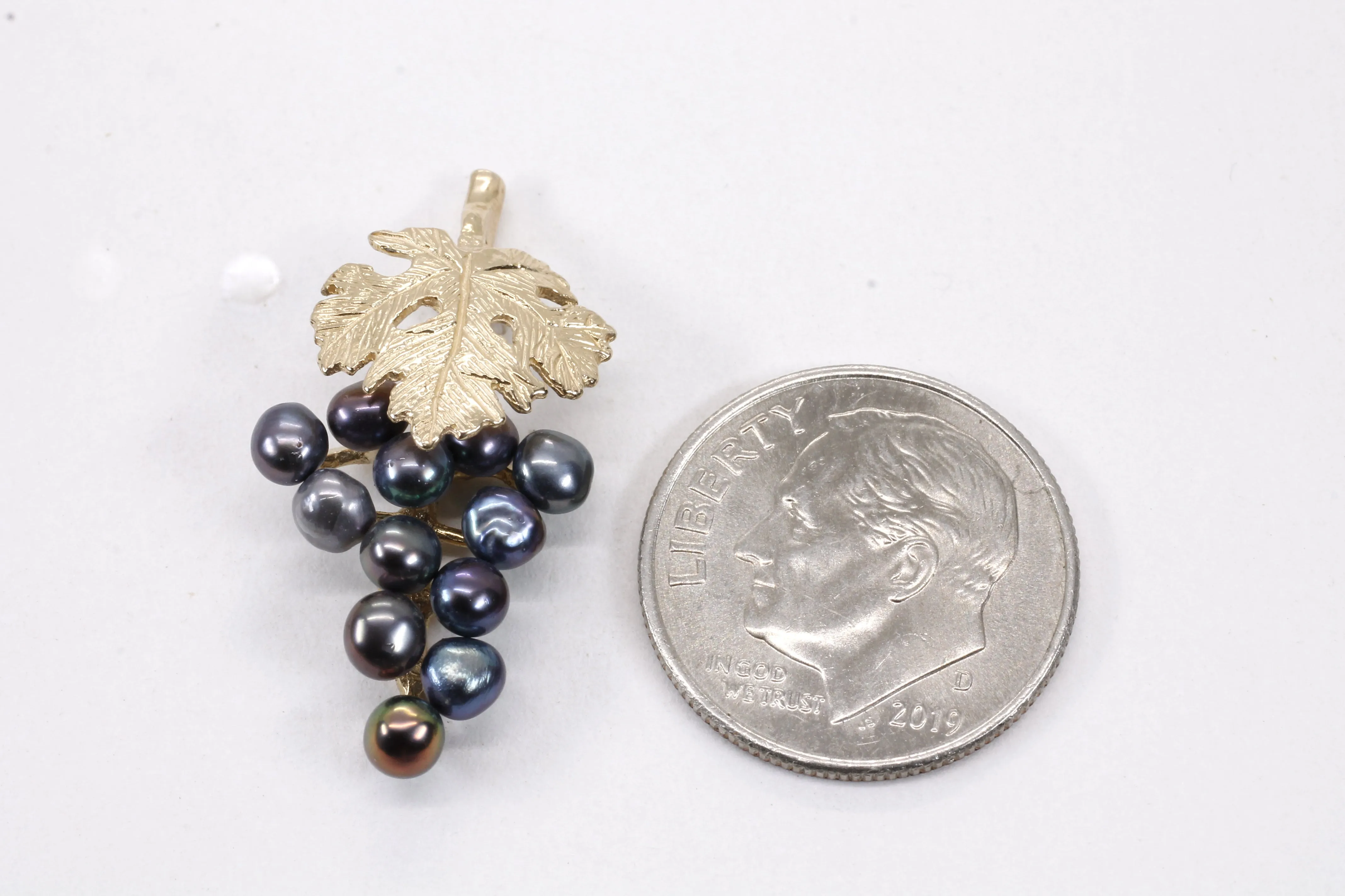 Grape Cluster Lapel Pin made in 14kt Gold with Black Freshwater Pearls
