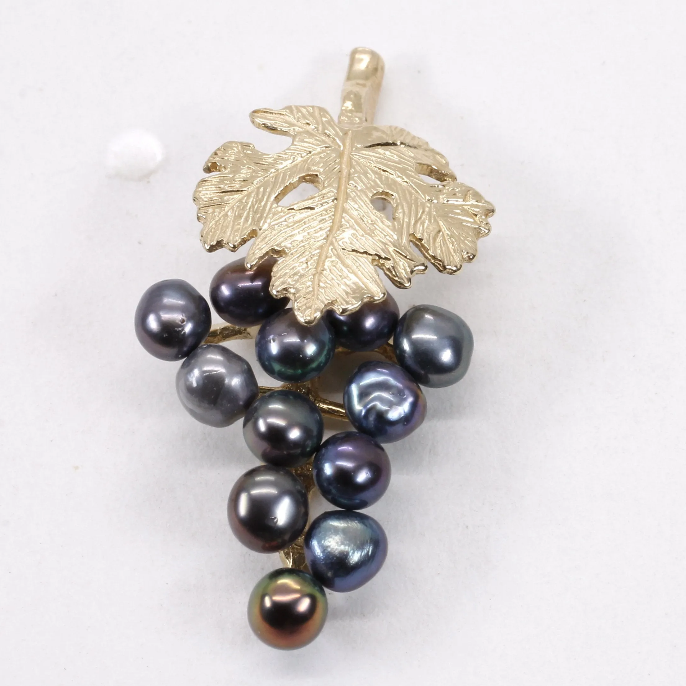 Grape Cluster Lapel Pin made in 14kt Gold with Black Freshwater Pearls