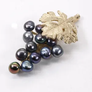 Grape Cluster Lapel Pin made in 14kt Gold with Black Freshwater Pearls