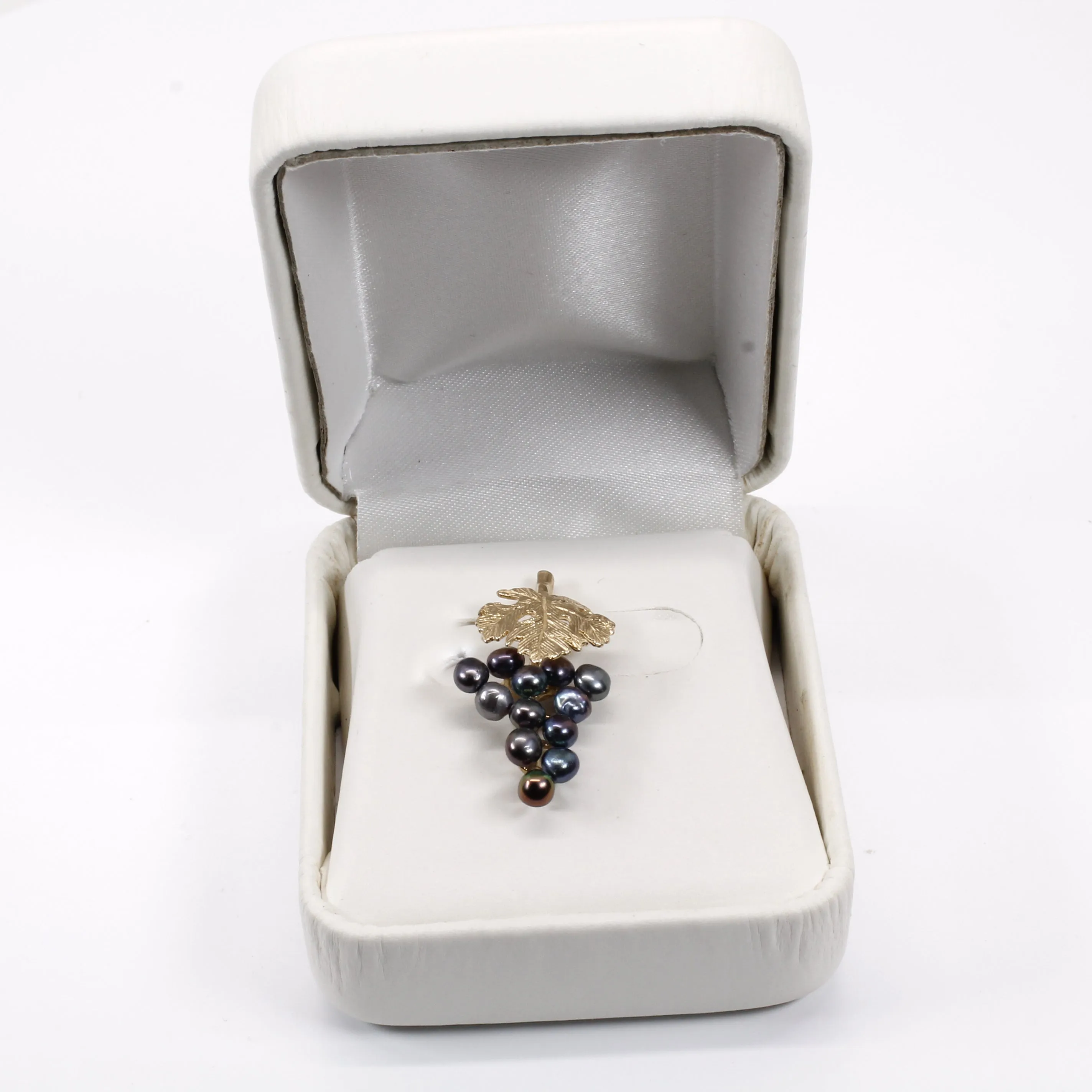 Grape Cluster Lapel Pin made in 14kt Gold with Black Freshwater Pearls