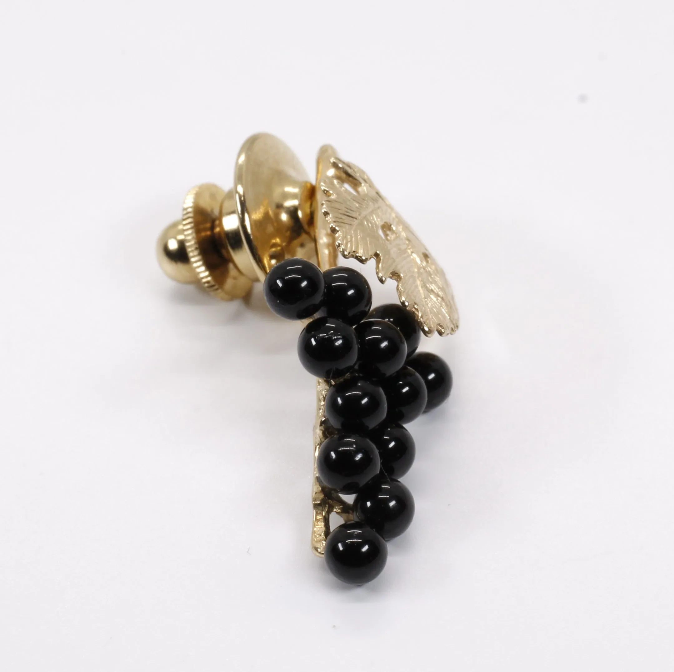 Grape Cluster Lapel Pin made in 14kt Gold with Black Onyx Gemstones