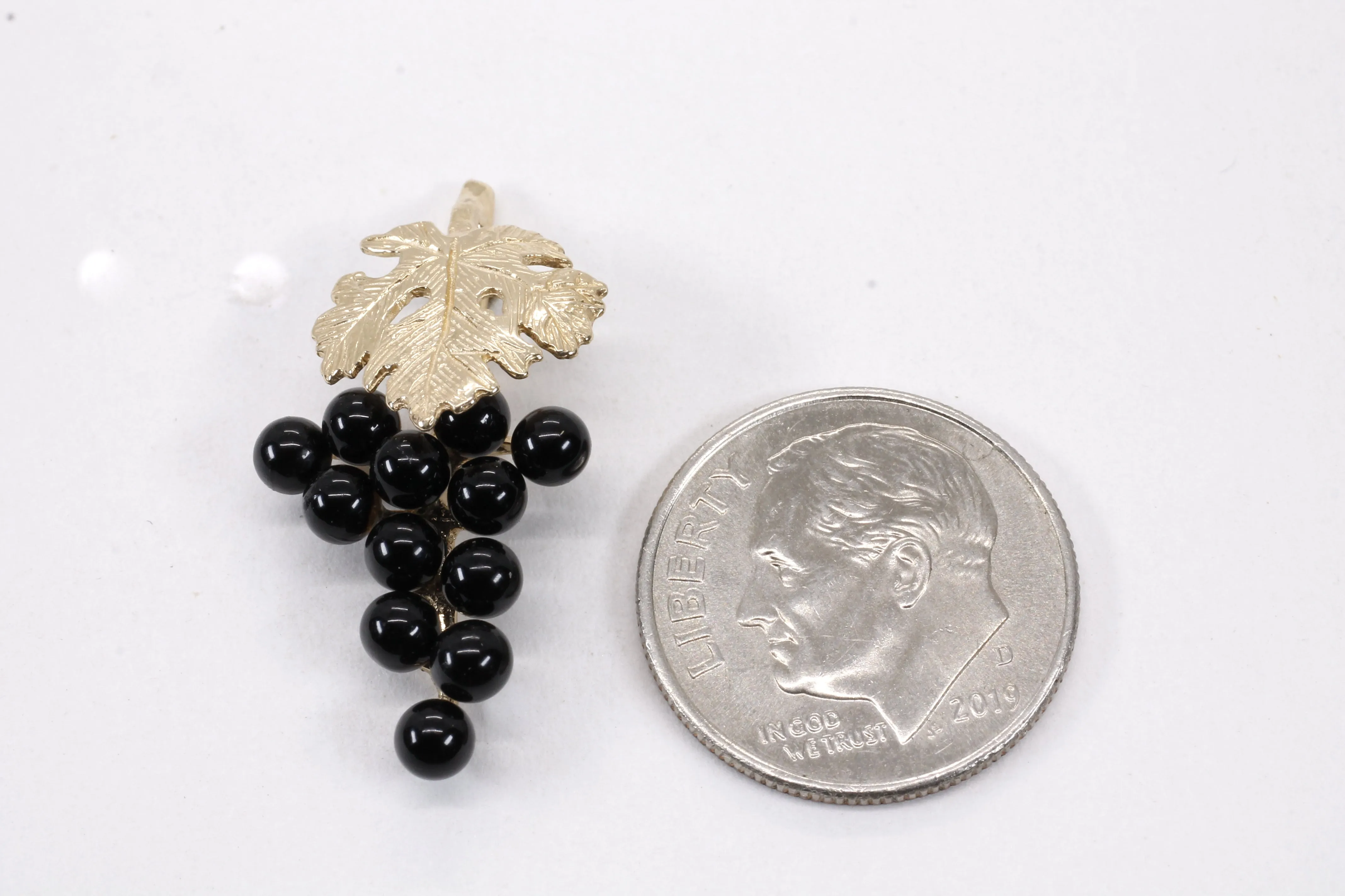Grape Cluster Lapel Pin made in 14kt Gold with Black Onyx Gemstones
